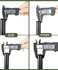 Comparison of Beefy Heavy Duty Tent Poles for Tarp 90 Inch Set Thick 25mm Diameter 0.98 Inch Poles with caliper measurements.
