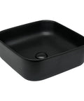 Square Vessel Bathroom Sink 15 By 15 Inches Black Ceramic Vanity Basin With Pop Up Drain Above Counter Modern Vessel Sink For A Sleek Contemporary Bathroom Upgrade, angled view