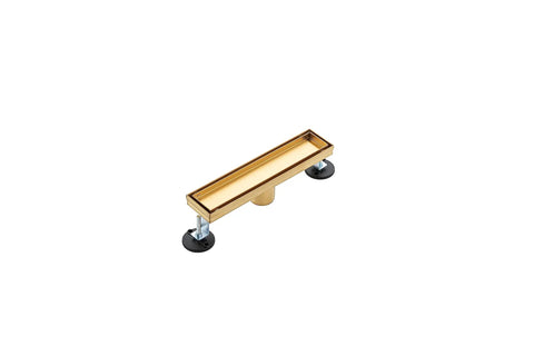 24 Inch Linear Shower Drain With Removable Square Hole Panel In Brushed 304 Stainless Steel, Adjustable Feet And Hair Strainer