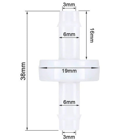 Mudder 4-pack PVDF check valve, 6mm, white plastic, one-way valve for fuel gas water air