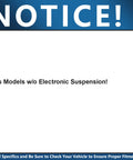 Notice sign stating 'Fits Models without Electronic Suspension' for 2 Front Struts With Coil Springs And 2 Rear Shocks Replacement Suspension Kit