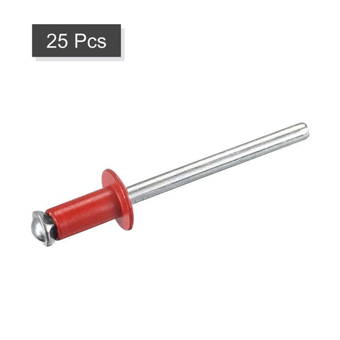 Top Tier Aluminum Blind Rivets 5mm X 10mm Open End Flat Round Head Fasteners For Metal And Leather, Hardcore Red Rivets With No Sweat Installation For Tough Auto Repairs And Trade Work 25 Piece Assortment