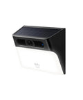 All In One Solar Wall Light Camera With 8GB Storage For Outdoor Security, black wireless spotlight cam with lens and solar panel view