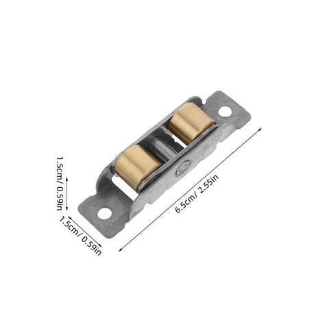Heavy Duty Sliding Glass Door Rollers 2 Piece Set Featuring Double Wheel Bearings smooth silver metal design with gold wheels close-up