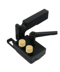 Heavy Duty Aluminum Miter Track Stop With Smooth Sliding T Slot Locking Bar, features gold knobs for precision adjustments.