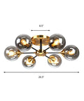 Mid Century Glass Orb Chandelier With Brass Finish Semi Flush Ceiling Light With Radial Design Six Light Fixture