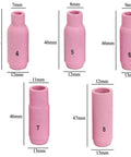 Five pink alumina gas cups from TIG Welding Torches Gas Lens Kit 58 Piece Set With Back Cups, Collets, Collet Bodies, Alumina Gas Cups.
