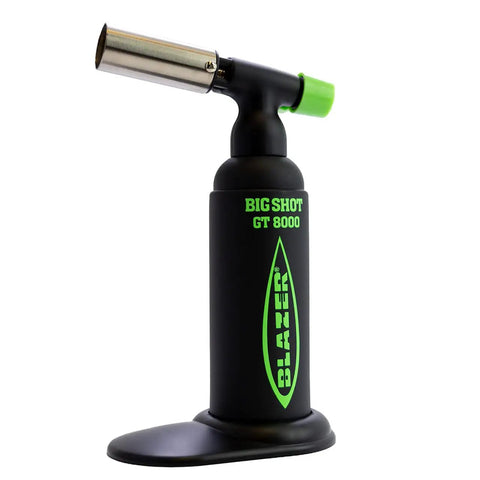 GT8000 Big Shot Butane Torch with attachable tabletop base, anti flare brass frame nozzle, and piezo ignition