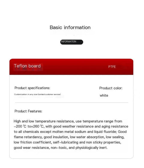 White PTFE board product features and specifications description