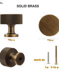 Antique Brass Cabinet Knob And Drawer Pulls Set solid brass with measurements and screw options, vintage hardware