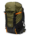 PhotoSport X 35L AW Camera Backpack For DSLR And Mirrorless Gear, rear access, green and dark grey, mountain-ready, recycled fabrics.