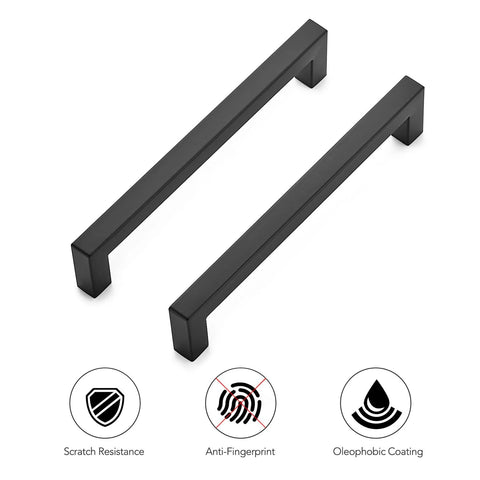 30 Pack Square Cabinet Handles In Matte Black Stainless Steel For Kitchen Drawers, 6 1/4 Inch Center To Center Cabinet Hardware