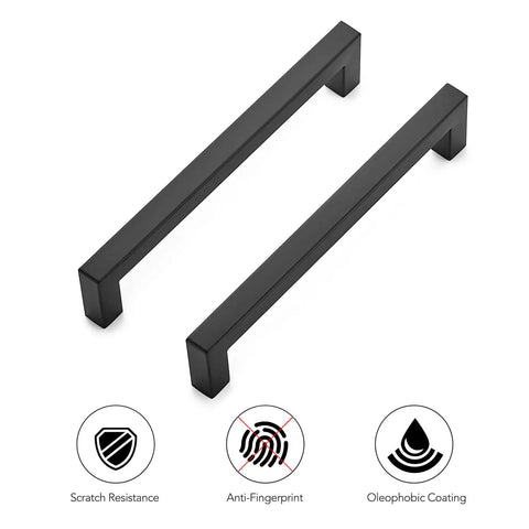 Two 32 Pack Square Cabinet Handles Matte Black Drawer Pulls 6-1/4 Inch Cabinet Hardware For Kitchen Cabinets And Pantry Doors