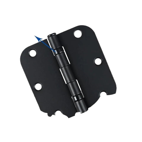Close-up view of a matte black door hinge showing ball bearing design, part of 30 Pack Matte Black Door Hinges Ball Bearing Heavy Duty Squeak Free Smooth Operator Hardware Built Tough For Zero Hassle Room Setup And Everyday Residential Use.