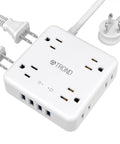 12 In 1 Power Strip Surge Protector With USB Ports And Eight Widely Spaced Outlets 1440 Joules, with flat plug, white.