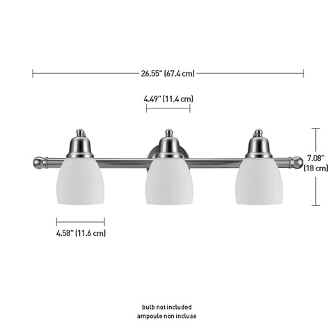 Jayden Five Piece All In One Bathroom Set Satin Nickel Three Light Vanity Light With White Opal Glass Shades Towel Bar Toilet Paper Holder Towel Ring And Robe Hook Easy Install Modern Bathroom Upgrade