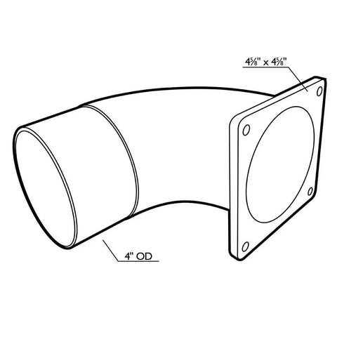 4 Inch Dust Collection Elbow Fitting With 90 Degree Bend And Square Flange Mount For Woodworking Shops And Garages, Pro Grade Durable Plastic Dust Collection System Accessory That Directs Dust From Sanders, Routers, Saws, Grinders And More in diagram view