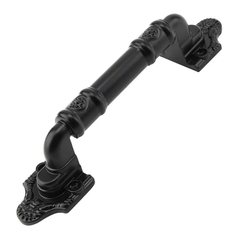 4 Pack Black Antique Barn Door Pull Handle 7.8 Inch for sliding doors and cabinets, showcasing heavy-duty iron with intricate design.