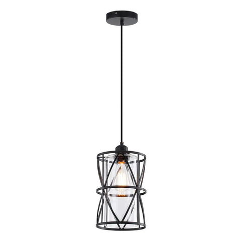 Black Industrial Metal Pendant Light With Clear Glass Shade For Kitchen Island Sink Counter And Dining Room Transitional Cylinder Pendant Lighting Fixture Vintage Modern Industrial Style With Sleek And Chic Vibe. Metal frame, 6.7in dia, 10in H