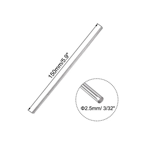2.5mm x 150mm 304 Stainless Steel Solid Round Rod Bar Stock Set for DIY Crafts and Metalwork
