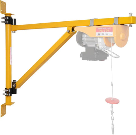 Solid Doppy Wall Mount Jib Crane Heavy Duty Hoist Bracket 180 Degree Swivel Scaffold Lifting Arm Carbon Steel, yellow arm with electric hoist.