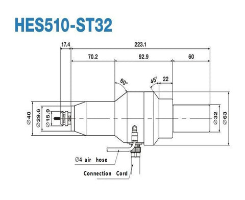 Technical drawing of Heavy Duty Cnc Speed Increasing Powerhead With Quick Change Tool Holder And Silent Water Cooled Motor dimensions.