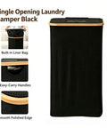 Kick Clutter To The Curb With This Slick Collapsible Storage Bin And Lid Premium Oxford Fabric Organizer Basket Build Ideal For Laundry Towels Books Plus Daily Gear Seamless Household Maintenance That Settles Perfectly In Any Room, Black single opening laundry hamper with built-in liner bag and smooth bamboo edge.