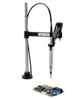 24 Inch Adjustable Articulating Bench Top Tool Holder With Torque Reaction Arm For Safer Hands Free Tooling Reduces Arm And Wrist Strain Easy Mount Clamp Max 100 Lbf-In Torque And 27.5 Inch Reach Supports Tools Up To 5 Lb., shown with power tool over circuit board