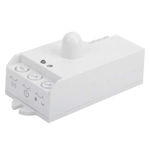 Smart Microwave Motion Sensor Switch 5.8GHz TDL1913, pure white PVC, wall mount, angled view.