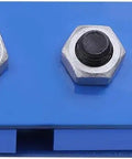 Heavy Duty Machinery Transport Skates Featuring Carbon Steel Frame And 360 Swivel Pu Casters For Smooth Gliding Operation With Rock Solid Stability That Slides Anywhere Without Sweat Handles Up To 4409 Lbs For Warehouse And Job Site Tasks close-up of bolts on the blue frame.