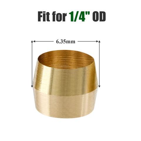 Brass compression sleeve ferrule for 1/4 in (6.35 mm) tubing; hollow cylindrical fitting