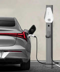 Heavy Duty Outdoor EV Charger Stand With J Hook Pedestal For Floor Or Ceiling Setup Galvanized Steel Column Holder Keeps Your Plug Ins Locked Down And Totally Rattle Free In Gray, charging a car.