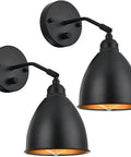 Set Of 2 Matte Black Bell Shade Wall Sconces With Switch, Hardwired 110V Lighting Fixtures For Kitchen, Hallway, Bedroom And Shelves