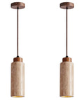 Pair of Yellow Travertine Pendant Lights In Nordic Wabi Sabi Style, Cylindrical E27 Ceiling Fixture With Adjustable Height for versatile interiors.