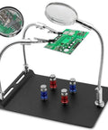 Pro Grade Three Arm Soldering Magnifier Tool With Flexible Gooseneck Arms, 3X Magnifying Glass, PCB Holder, Lockable Clamps, Base Plate