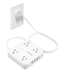 Surge Protector Power Strip With USB Ports, 4 Widely Spaced 3 Prong Outlets, 1440 Joule Surge Protection, 5ft Extension Cord, White