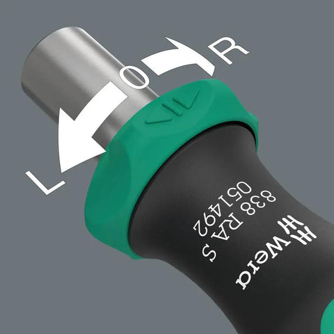 RA S Bitholding Screwdriver With Ratchet In Handle showing close-up of ratchet mechanism with ergonomic grip for electronics use