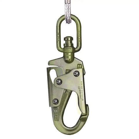 Snap hook of self retracting lifeline for fall protection with webbing and snap hook 6 foot length black and green heavy duty