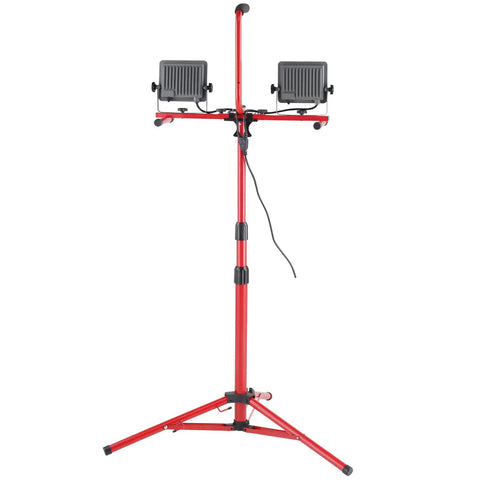 Daylight Bright Dual Head LED Work Light With Adjustable Foldable Tripod Stand 5000 Lumen 5000K Color Temperature IP65 Waterproof