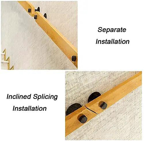 Adjustable Pine Wood Curtain Rod And Railing Support Kit For Indoor Outdoor Wall Mount Deck Patio Balcony Hardware Heavy Duty No Sweat Assembly Smooth Finish showing separate and inclined splicing installation methods.