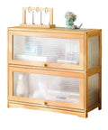 2 Tier Desktop Bookshelf With Transparent Flip Up Door Space Saving Storage Rack For Living Room Home Office And Study