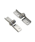 Two stainless steel damping hinges with adjustable torque stops for cabinet doors
