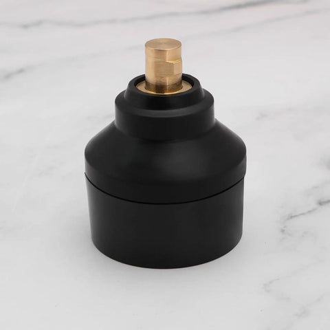 Close-up of a 2 Pack Brass Welding Adapters 10/25 Male To 35/50 Female For Welding Machines And Plasma Cutters Push Twist Lock Brass Fittings Durable 905-BIW Connector on a white background.