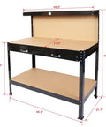 Beefy Garage Workbench With Pegboard, Steel Frame And MDF Top, Built In Storage Drawer And Lower Shelf, 300 Lb Capacity Work Table