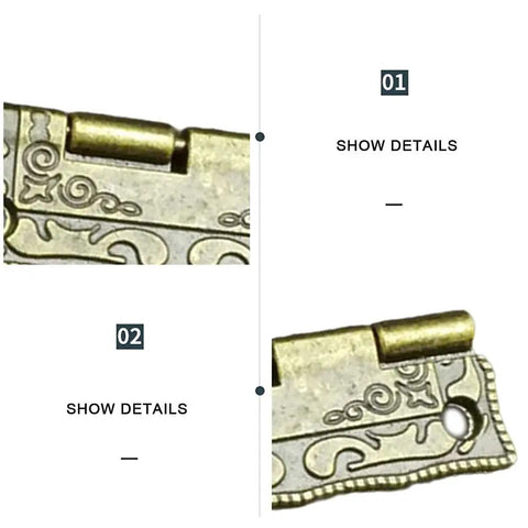 Straight Up Mini Vintage Brass Cabinet Hinge With Antique Drawer Catch For Wooden Furniture Restoration close-up details