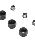 Router Collet Replacement Kit Carbon Steel 6mm 6.35mm 8mm With Nut For Trimmer Engraving Machine, hexagonal nuts and collets visible