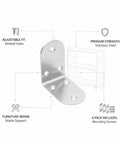 Beefy Heavy Duty Stainless Steel L Brackets 90 Degree Corner Brace Set with slotted holes for furniture support