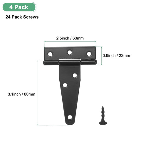 4 Pack Iron T Strap Shed Door Hinges 3 Inch Barn Gate Hinges Tee Hinge Wrought Hardware With Screws For Wooden Fences