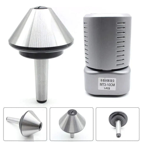 Bull Nose Live Center For Lathe MT3 Morse Taper 75 Degree Hollow Turning Alloy Steel Shaft, view of front and side