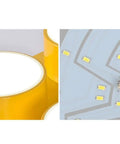 Close-up of Modern Kid Friendly Kids Room Flush Mount Ceiling Light Fixture with acrylic block detail and LED components.